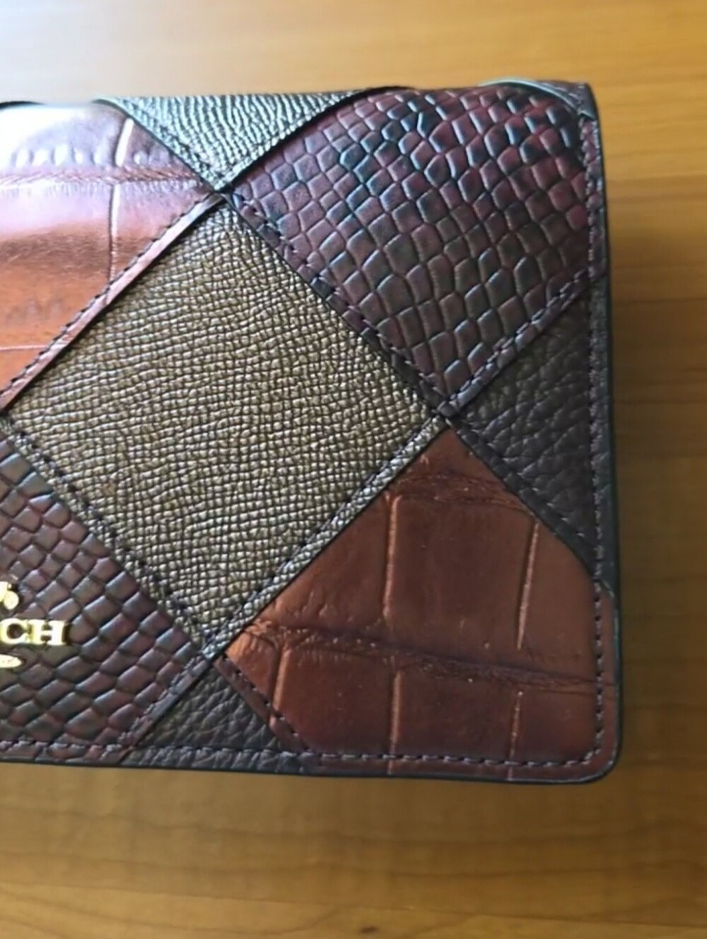 COACH Hayden Accordian Zip Metallic Ox Blood Snake Print Patchwork Wallet Clutch - Picture 4 of 14